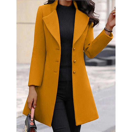 Damen eleganter Wollmantel mit strukturierter Passform und doppelt knopfverschlossenem Design EB