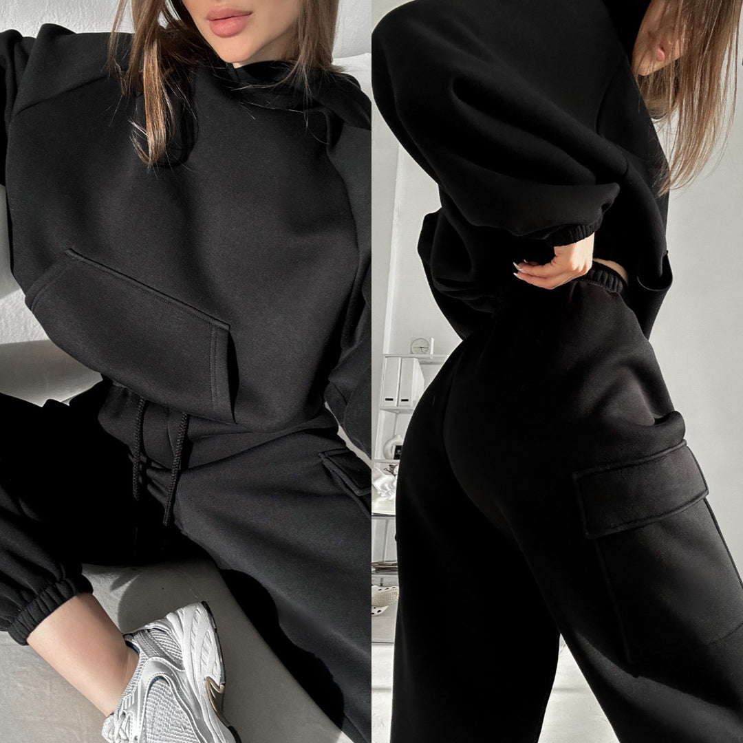 Damen nan oversized Kapuzenpullover-Set mit Cargo-Jogginghose EB