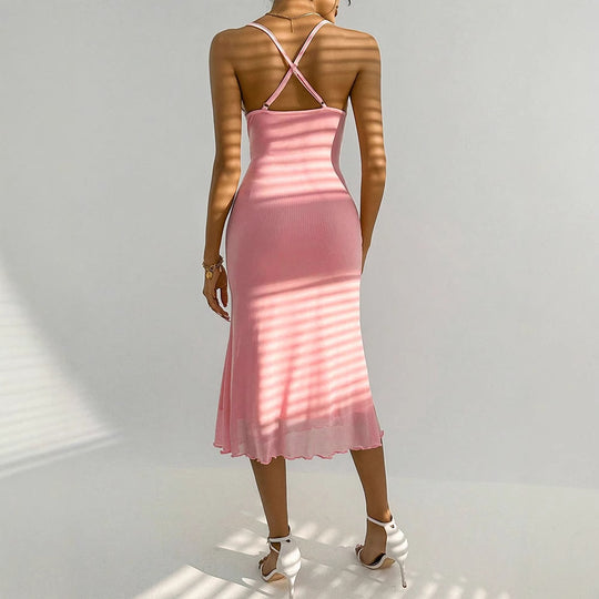 Damen Maxikleid mit zarten Spaghettiträgern und transparentem Saum EB