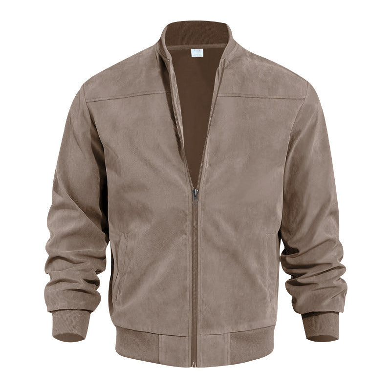 Herren nan Veloursimitation Blouson mit Stehkragen, elastischen Rippbündchen und verdecktem Reißverschluss EB