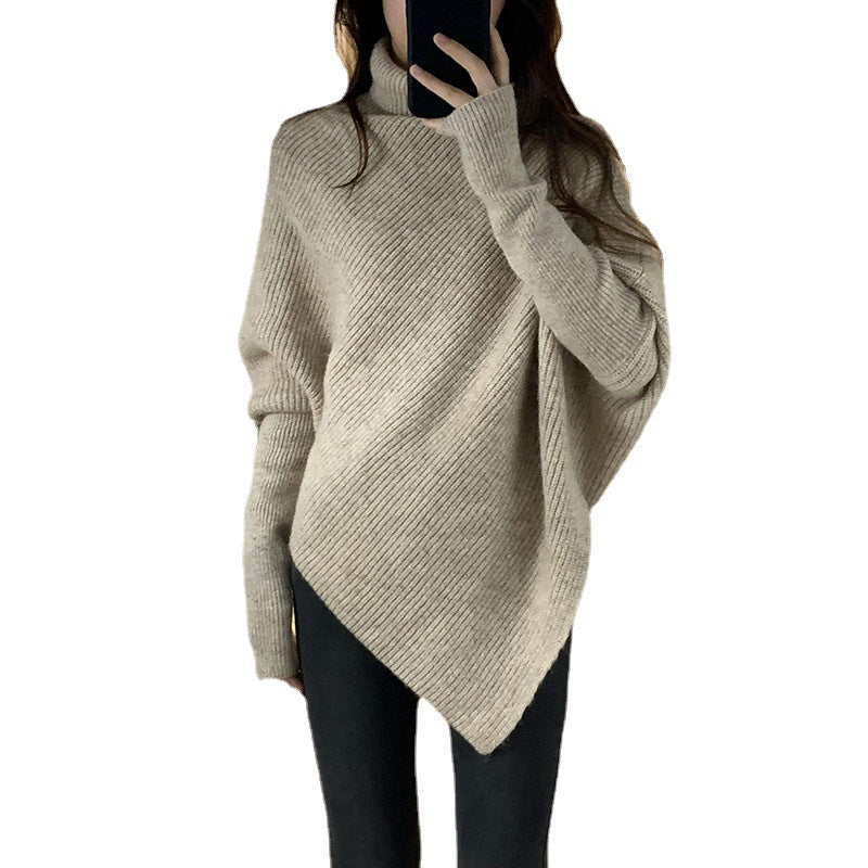 Damen asymmetrischer Strickpullover im lässigen Oversized-Design EB