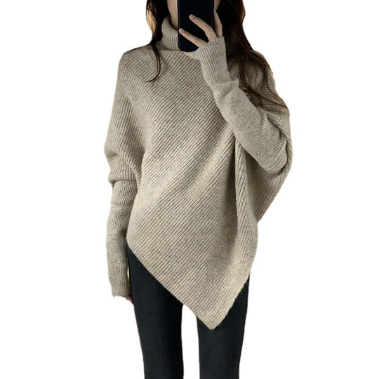 Damen asymmetrischer Strickpullover im lässigen Oversized-Design EB