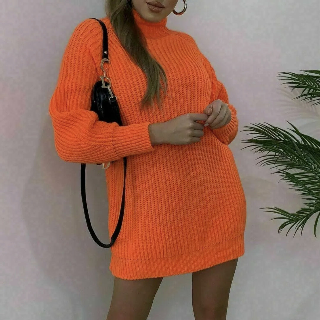 Damen Grobstrickpullover mit hohem Kragen und lässigem Schnitt EB