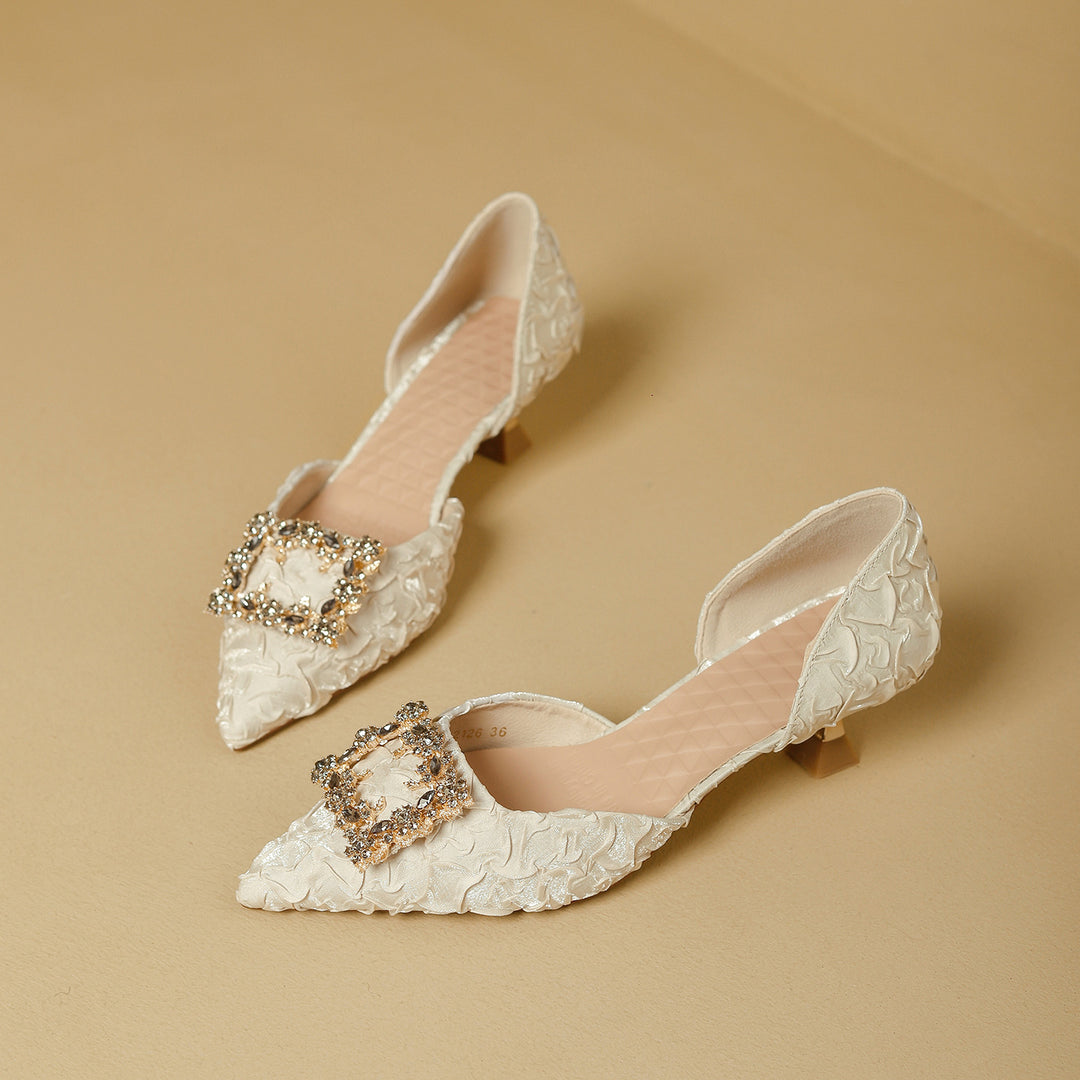 Damen elegante spitze Slingback-Pumps mit funkelndem Schmuckdetail EB