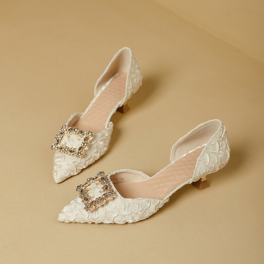 Damen elegante spitze Slingback-Pumps mit funkelndem Schmuckdetail EB