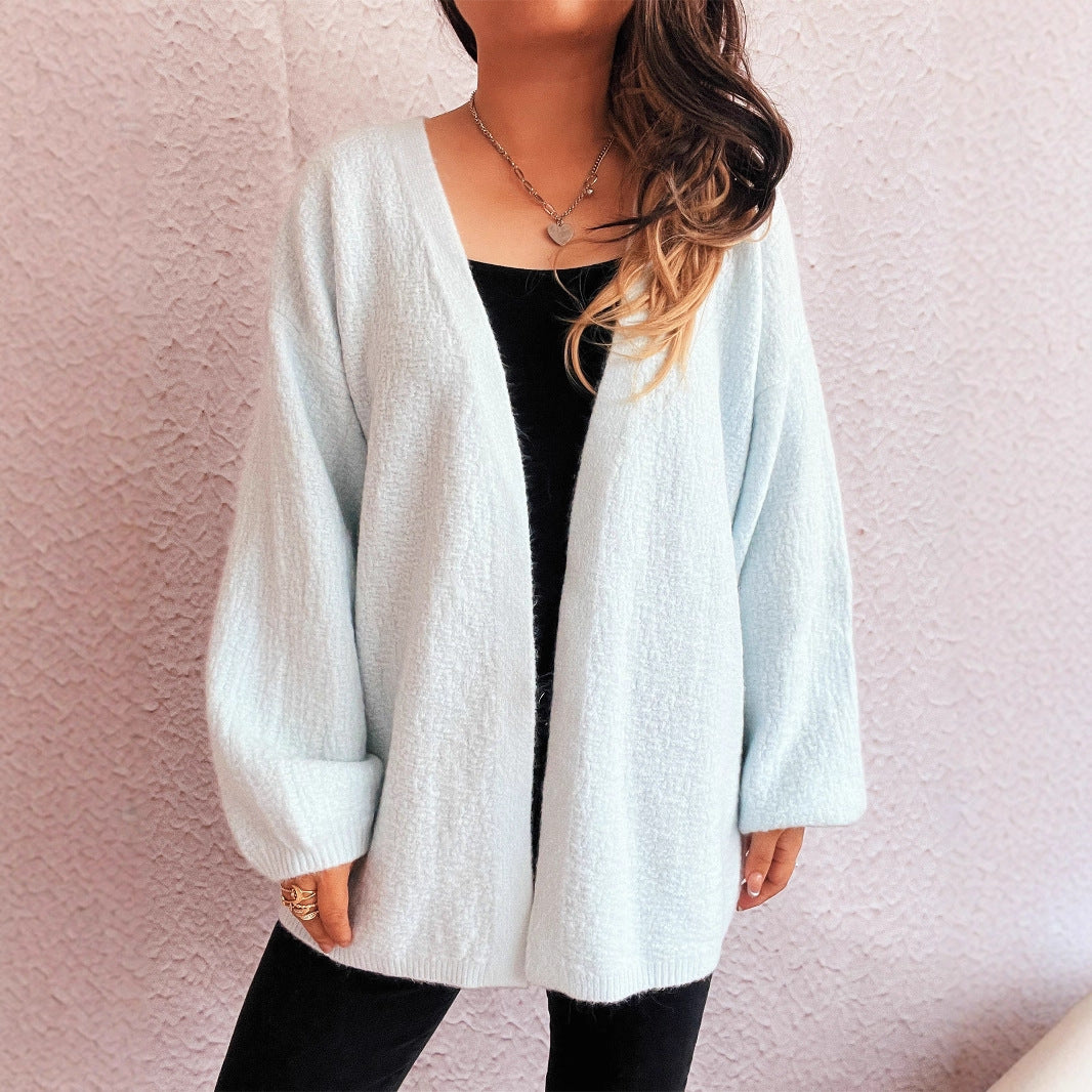 Damen lässige Strickjacke mit weitem Schnitt und voluminösen Ärmeln EB