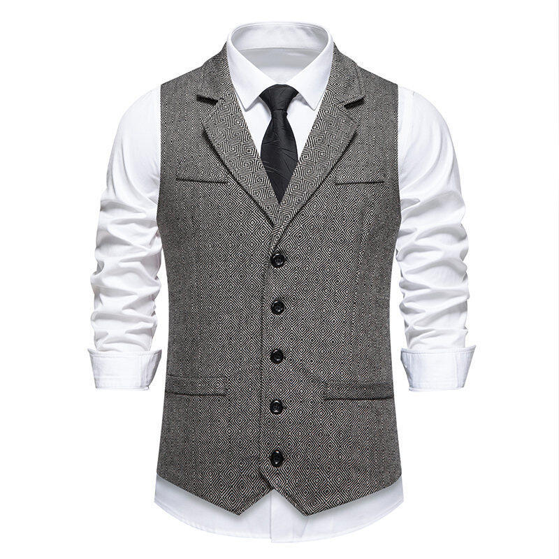 Herren Anzugweste im eleganten Herringbone-Muster mit praktischen Taschen EB