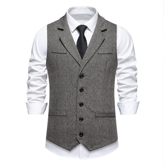 Herren Anzugweste im eleganten Herringbone-Muster mit praktischen Taschen EB
