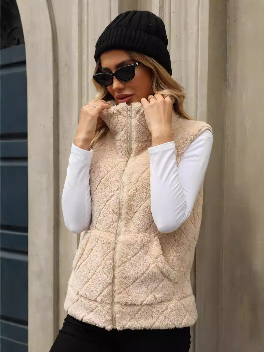 Damen Kuschelige Fleece-Weste mit Kapuze EB