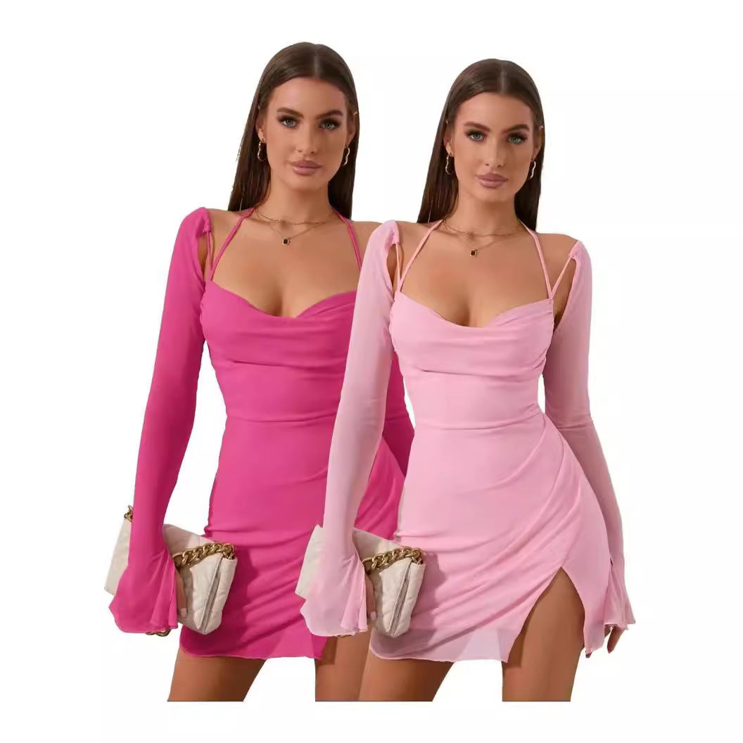 Damen Figurbetontes Kleid mit raffiniertem Langarm-Design und stilvollen Cut-Outs EB