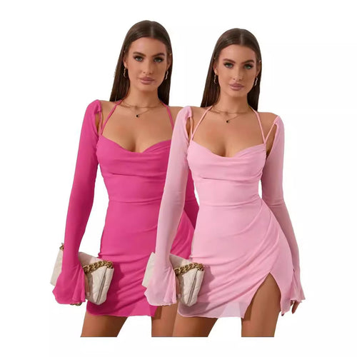 Damen Figurbetontes Kleid mit raffiniertem Langarm-Design und stilvollen Cut-Outs EB