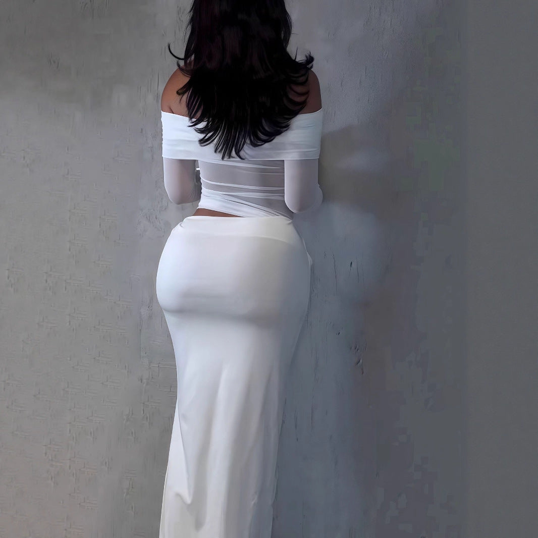Damen Maxi-Kleid mit schulterfreiem Design und eleganter Drapierung EB