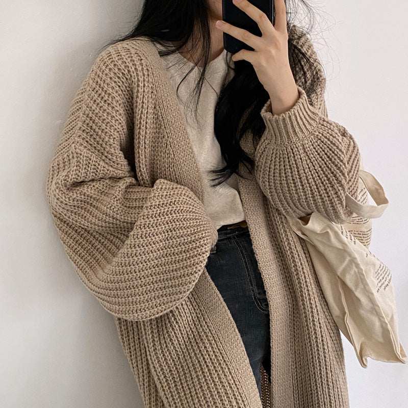 Damen Grober Strickcardigan mit offenem Schnitt und bequemen Ärmelabschlüssen EB