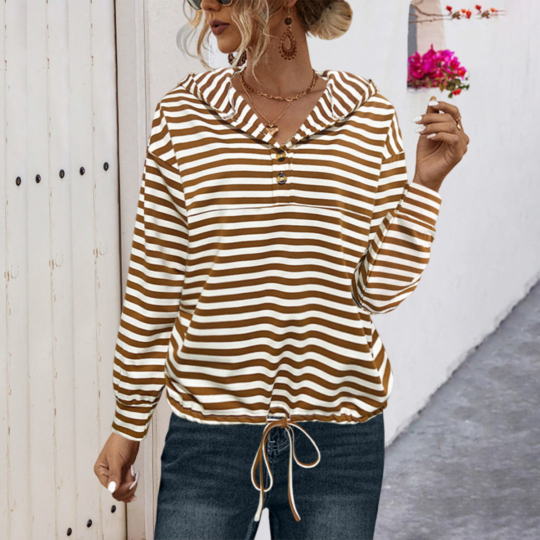 Damen Kapuzensweatshirt mit gestreiftem Design und verstellbarem Bund EB