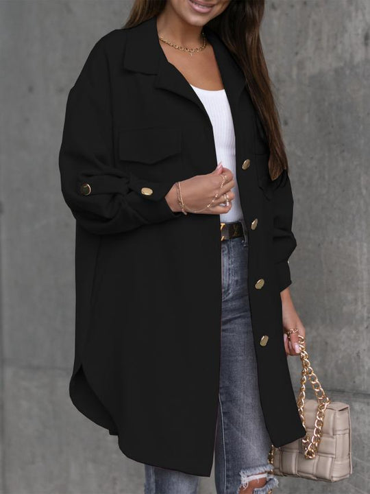 Damen Oversize-Chic Hemdenjacke mit Taschen und Knopfdetails EB
