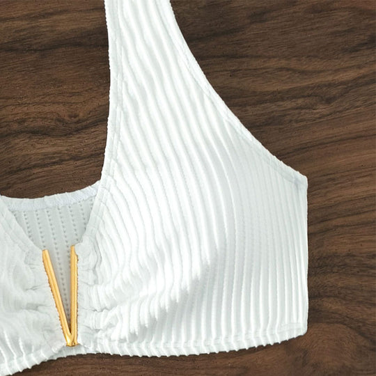 Damen Hoch tailliertes Bikini-Set mit einzigartiger Rippstruktur EB