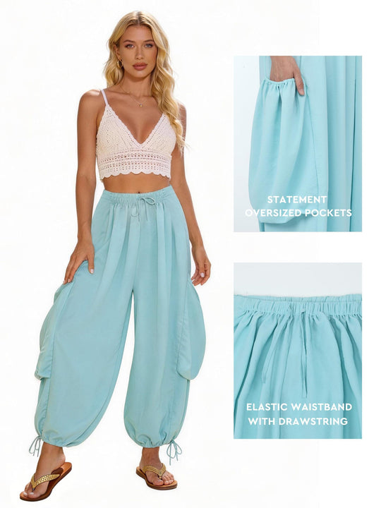 Damen Bequeme Freizeithose mit übergroßen Taschen und elastischem Bund EB