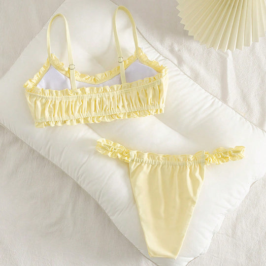 Damen Rüschentop-Bikini mit charmanten Schleifendetails EB