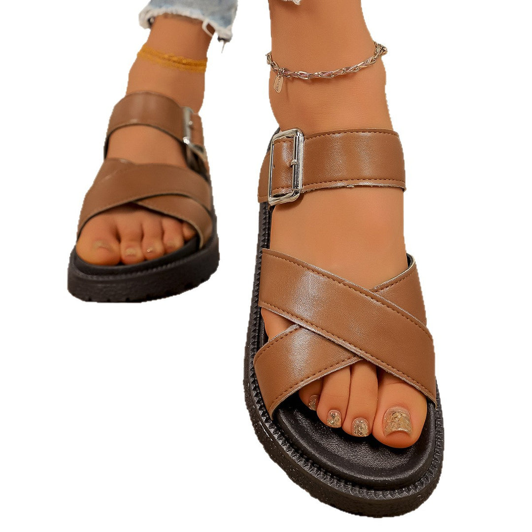 Damen Komfortable Flip-Flop-Sandalen mit modischem Riemendesign und robustem Profil EB