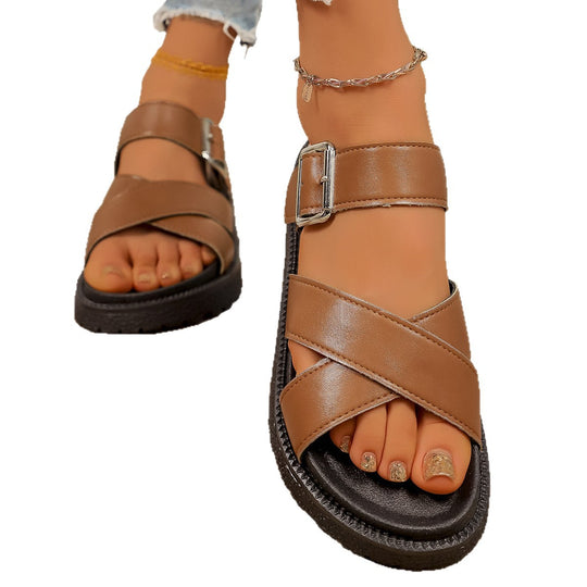 Damen Komfortable Flip-Flop-Sandalen mit modischem Riemendesign und robustem Profil EB