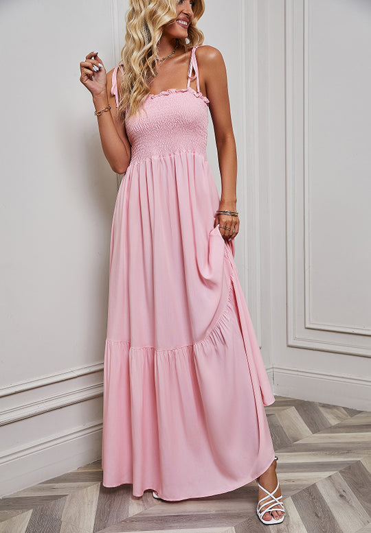 Damen Maxikleid mit elastischem Oberteil und voluminösem Rock EB