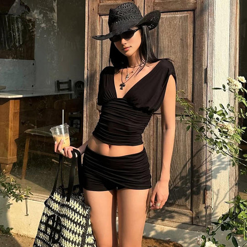 Damen Figurbetontes Oberteil und Shorts Set EB