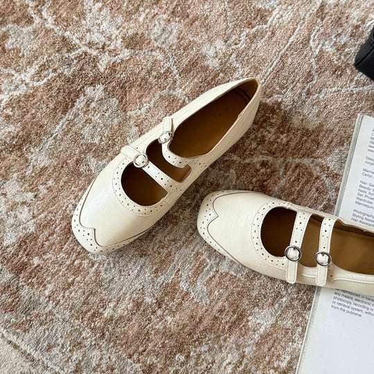 Damen Elegante Mary Jane Ballerinas mit modischen Riemchen und dekorativen Schnallen EB
