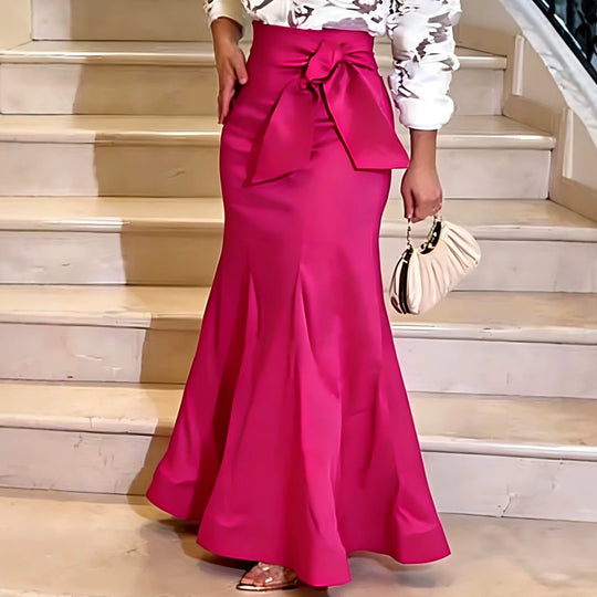 Damen Eleganter Maxi-Rock mit voluminösem Schleifenakzent EB