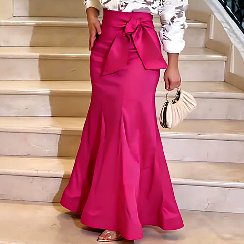 Damen Eleganter Maxi-Rock mit voluminösem Schleifenakzent EB