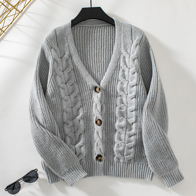 Damen Strickjacke mit Zopfmuster und Knopfdetails EB
