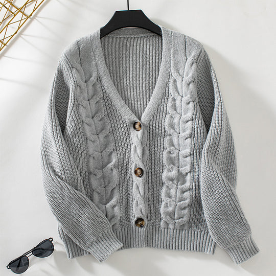 Damen Strickjacke mit Zopfmuster und Knopfdetails EB