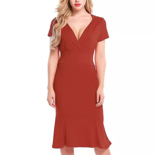 Damen Elegantes Wickelkleid mit tiefem V-Ausschnitt und formschmeichelndem Schnitt EB