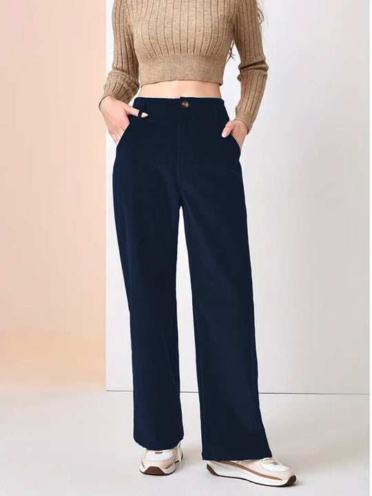 Damen Weit geschnittene Stoffhose mit hohem Bund und praktischen Taschen EB