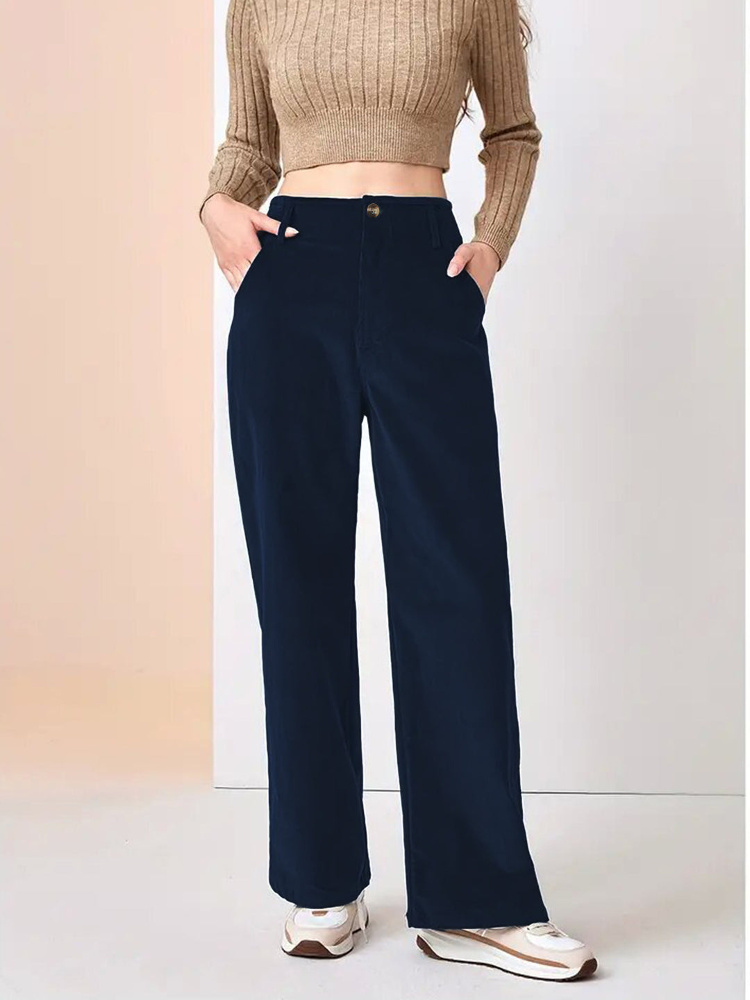 Damen Weit geschnittene Stoffhose mit eleganten Taschen EB
