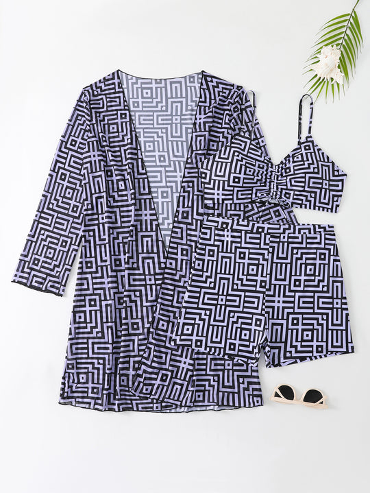 Damen Bademode-Set mit stylischem Kimono und Shorts EB