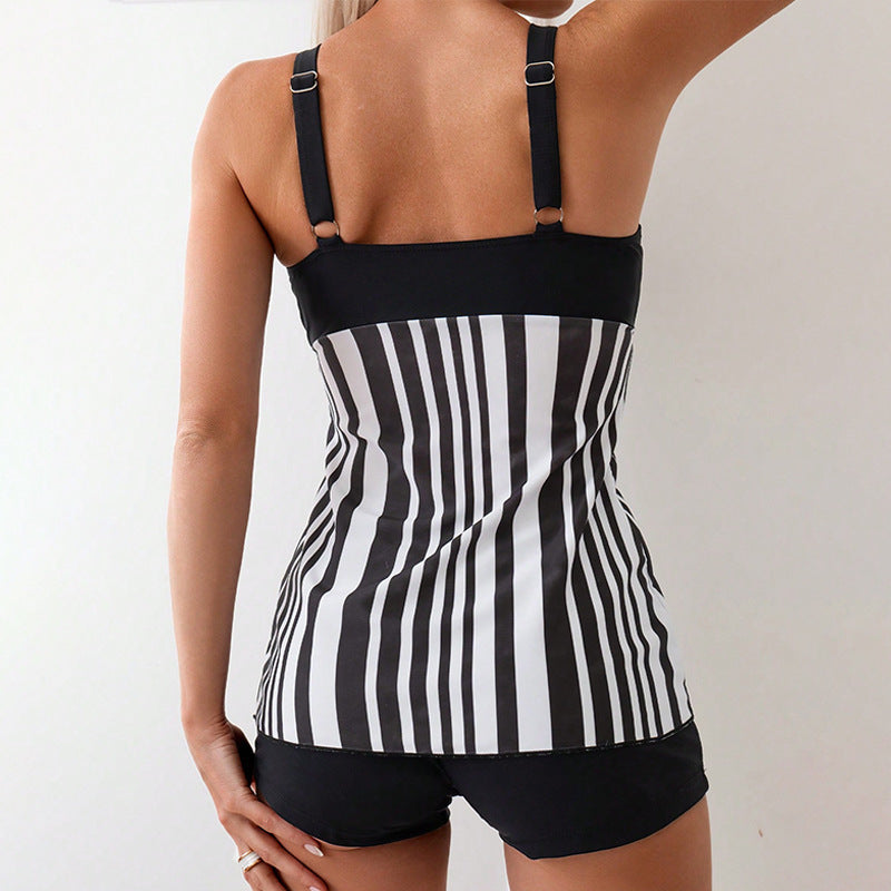 Damen Tankini mit modischem Streifenmuster und figurformendem Schnitt EB