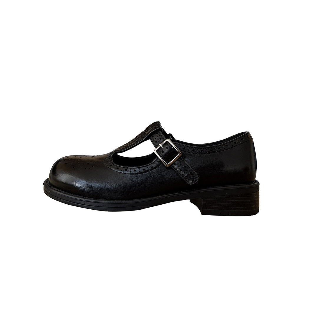Damen Elegante Mary Jane Schuhe mit dekorativem Riemchen und perforierten Details EB