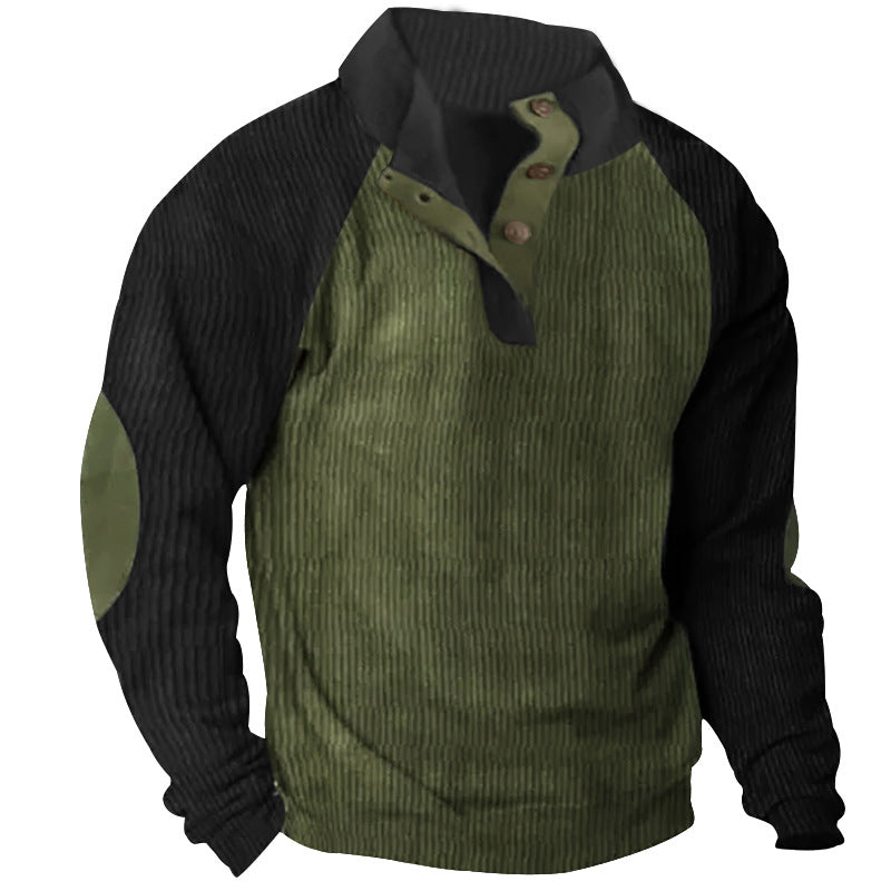 Herren nan strukturiertes Henley-Sweatshirt mit Stehkragen, Raglanärmeln und Ellbogenpatches EB