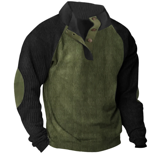 Herren nan strukturiertes Henley-Sweatshirt mit Stehkragen, Raglanärmeln und Ellbogenpatches EB