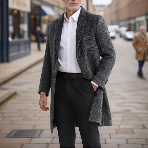 Herren eleganter Karomantel aus hochwertigem Material EB