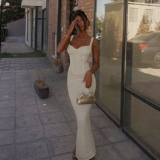 Damen elegantes langes Kleid mit taillierter Silhouette und verführerischem Bustier EB