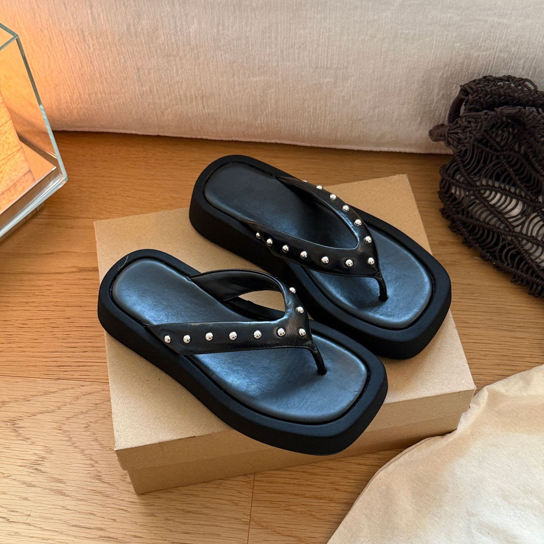 Damen modische Zehentrenner-Sandalen mit luxuriösem Nieten-Detail EB