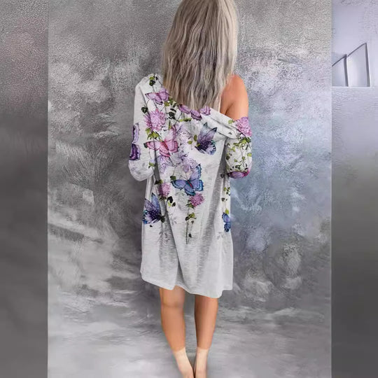 Damen längerer Blusenjacke mit floralem Muster EB