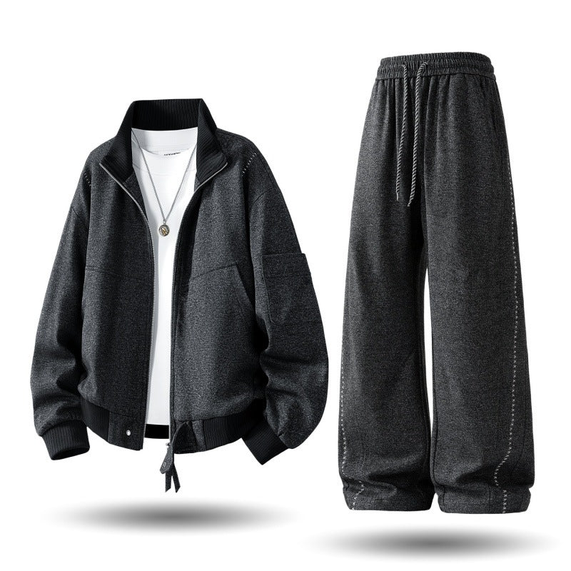 Herren komfortabler oversized Freizeit-Trainingsanzug mit Reißverschlussjacke und weiten Jogginghosen EB