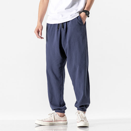Herren nan relaxed-fit Joggerhose mit Tunnelzug, geripptem Knöchelabschluss und atmungsamem Leinenmix EB