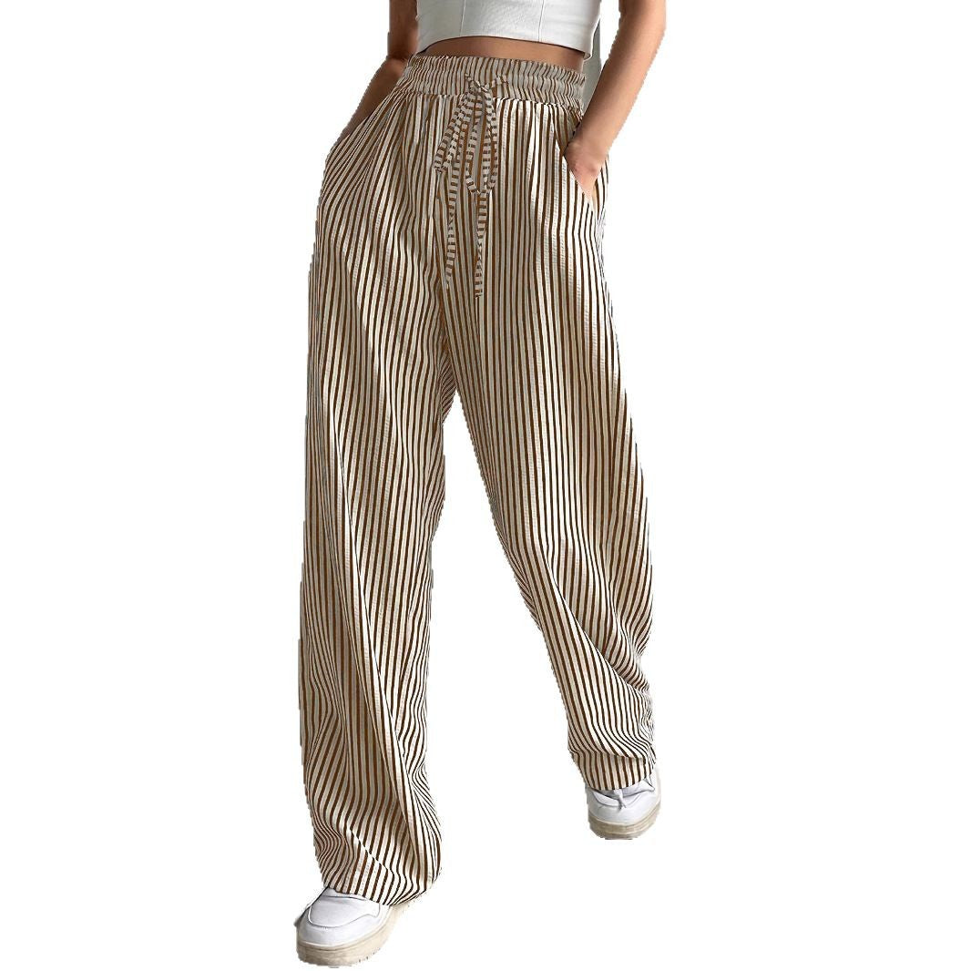 Damen Weit geschnittene Streifenhose mit elastischem Bund und Taschen EB