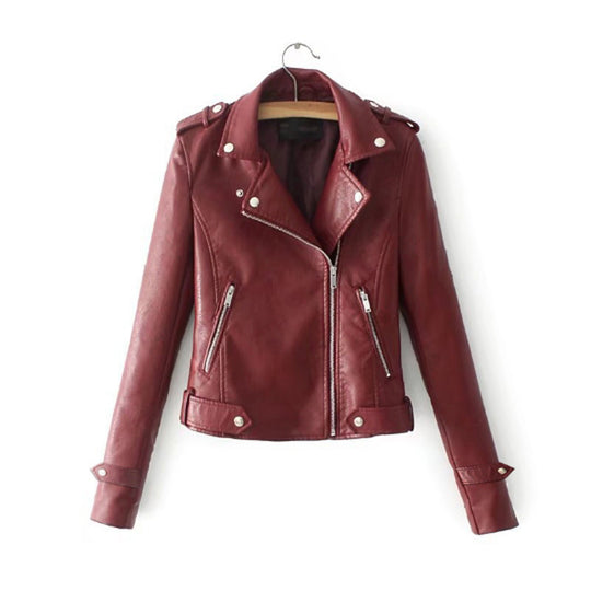 Damen stylische Kunstleder-Bikerjacke mit modischem Schnitt EB