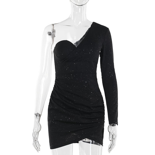 Damen Off-Shoulder Minikleid mit asymmetrischem Schnitt und glitzernden Akzenten EB