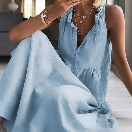 Damen Maxikleid mit romantischem Rüschendetail EB