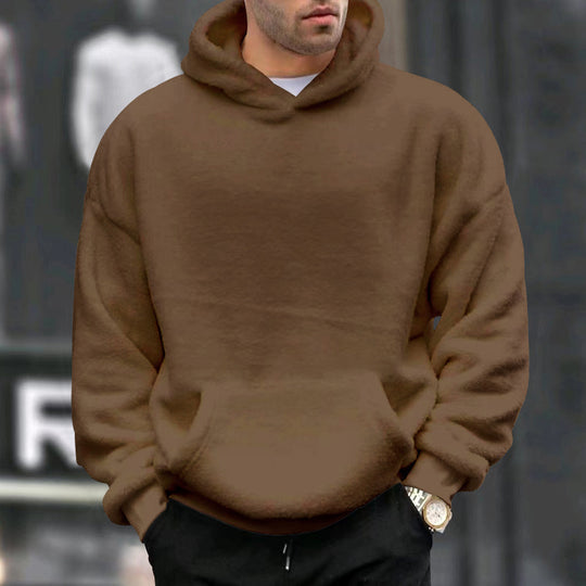 Herren Kuscheliger Oversize Kapuzenpullover aus Teddy-Fleece mit Kängurutasche EB